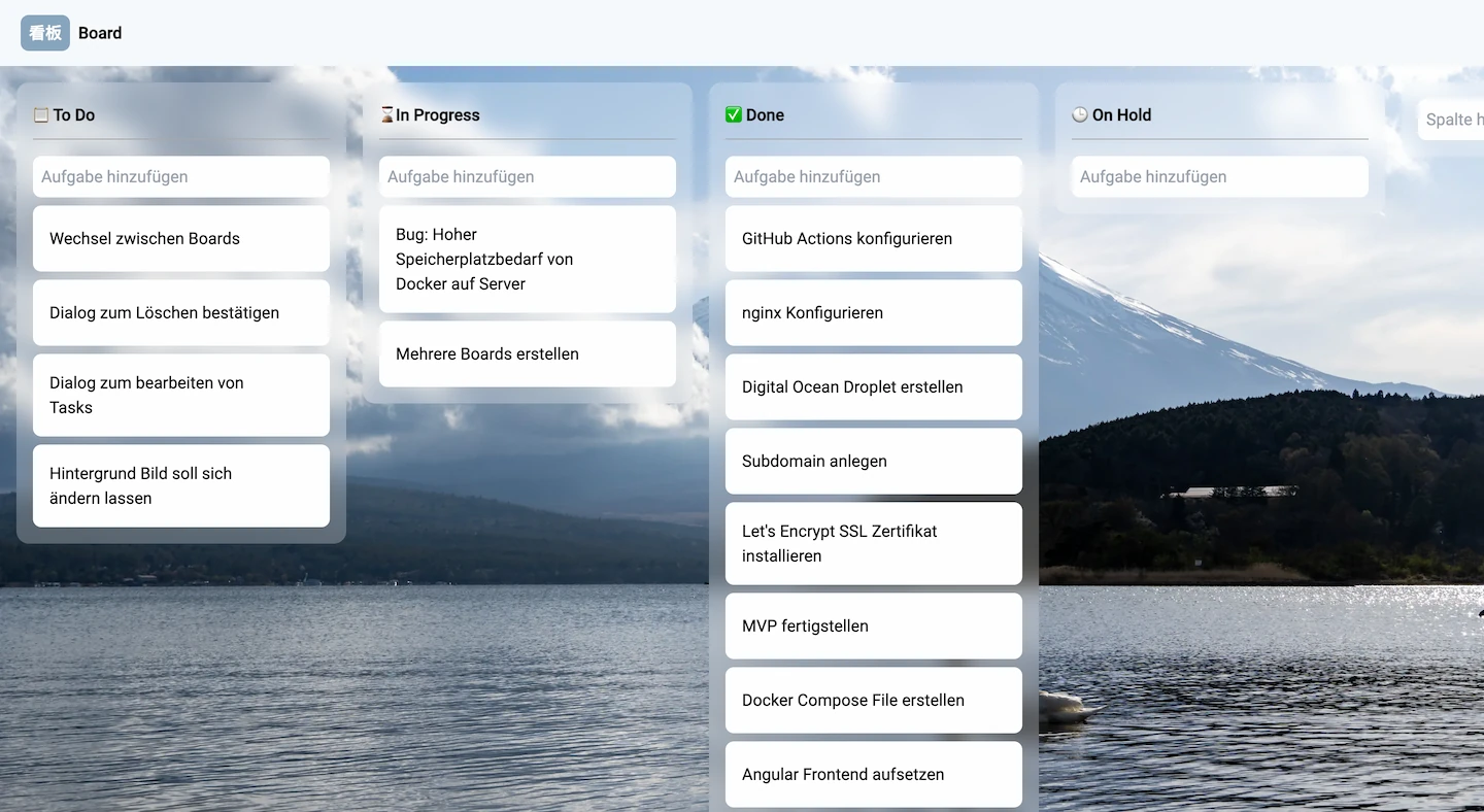 Screenshot eines Kanban Boards mit mehreren Spalten und Aufgaben